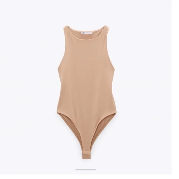 Zara Tops - Zara Halter Neck Nude Fitted Bodysuit Size Small